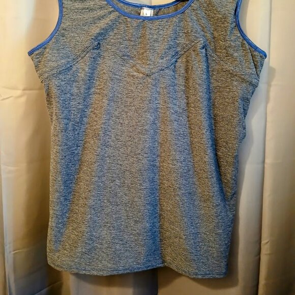Nwt Scoop neck Athletic Tank top womens L Blue static print Stretch workout wear - Picture 3 of 8